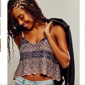 NWT Free People Shimmy Sequin Tank Twilight Rose Size Small